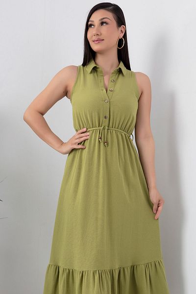 PULLIMM Linen Elibse GRS3535 - Shirt Collar and Button Detail
