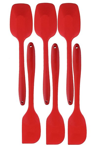 viarella Silicone Spoon Spatula Set of 6 Large Size Fireproof Non-Stick Non-Scratch Red