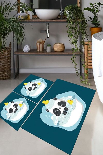 Chilai Home Panda in the Water 3-Piece Bathroom Set Carpet and Mat