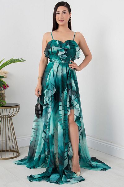 PULLIMM SB7211 Model Rochie din tul cu bretele și volane