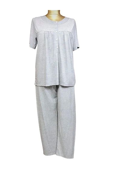 NENA COLLECTION Pajama Set Collarless Short Sleeve Placket-24075