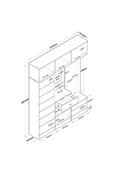 Rani Mobilya Rani Ea104 Portmanto Çekmeceli Aynalı Raflı Vestiyer Beyaz