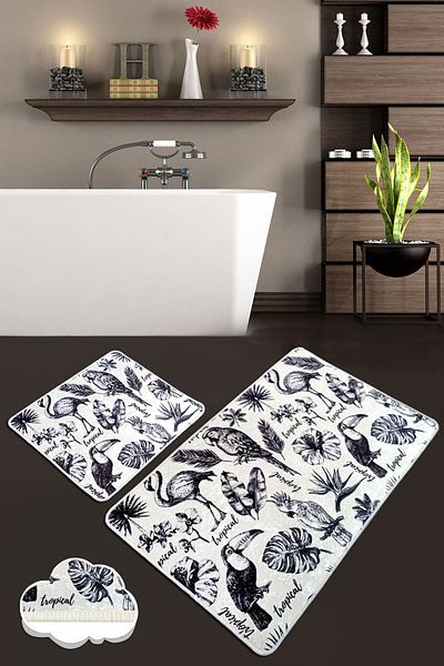 Chilai Home Lori Σετ 2 Αντιολισθητική Βάση Τουαλέτας + Χαλάκι Μπάνιου Djtbathroom Πλένεται