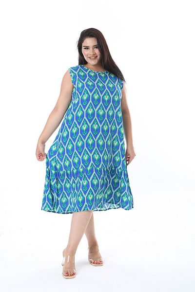Şans Women's Plus Size Saks Crew Neck Sleeveless Hem Tiered Dress 65N38320