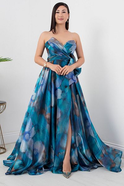 PULLIMM Rochie digitală din organza fără bretele - SB7223-1