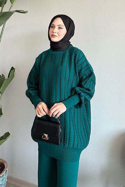 InStyle Set de tricotaje verticale verde petrol - cu pantaloni