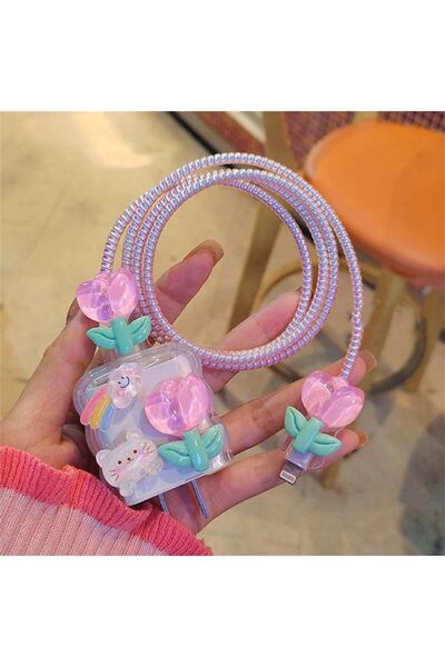 daystar İphone Uyumlu gül ve kedi kabartmalı yeni nesil 18w/ 20w şarj başlığı...