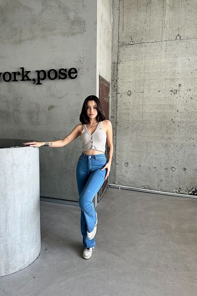 XRAY JEANS Pantaloni de damă din bumbac cu picioare evazate albastru deschis
