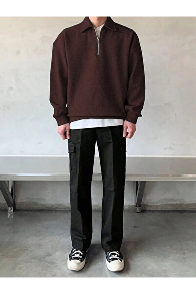 GENIUS STORE Мъжки суичър с голяма поло яка - половин цип