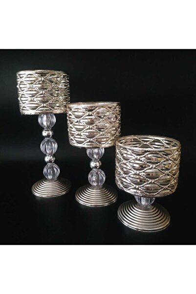 HİLALKRİSTAL Dekoratif  Şamdan - Mumluk 3 lü Set