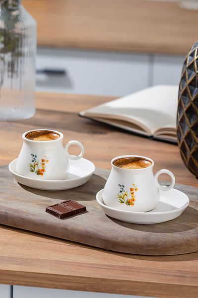 Porsima Pablo 6-Person Patterned Porcelain Cup Set - Turkish Coffee 90 Cc Te-218