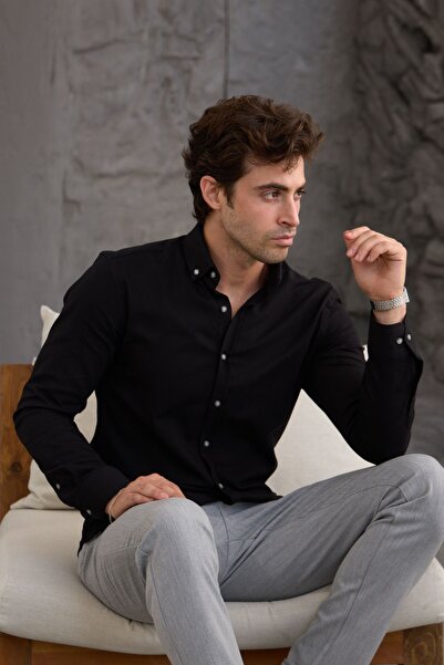 RAVANELLI Men's Shirt Cotton Corduroy Buttoned Collar Modern Slim Fit Slim Fit