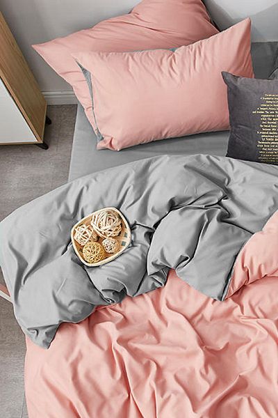 İQON Sada povlaků na přikrývku s elastickými prostěradly Single Salmon-Grey
