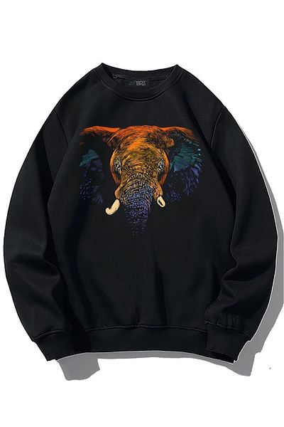 BRZ COLLECTION Hanorac unisex oversize cu elefant colorat