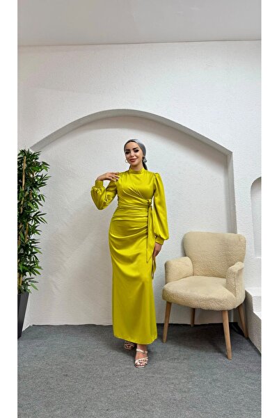 moda zeynaa YANDAN BAĞLAMA DETAYLI SATEN TESETTÜR ABİYE