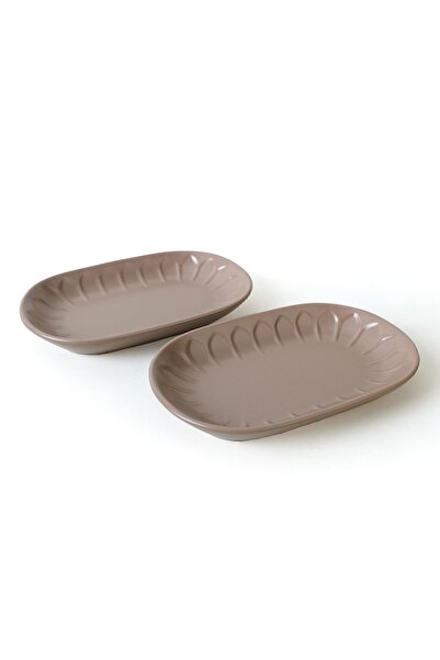 Keramika 25 Cm Matte Soil Taupe Almond Boat Plate - 2 Pieces 977
