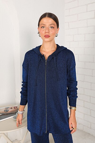 Melike Tatar Dark Blue Glitter Knitwear Set - Mercerized 32-7010