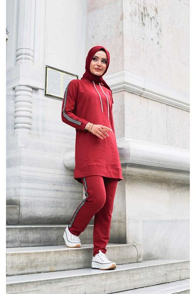 CNG MODA Hooded Women's Tracksuit Set - Sleeve Stripe
