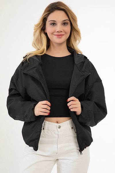 Riverstorm Women's Black Water and Windproof Oversize Raincoat with Hooded Pockets - Windbreaker