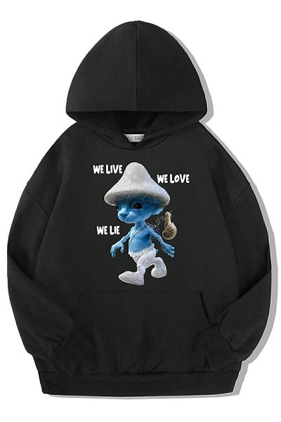 BRZ KIDS Унисекс детска смърф котка We Live We Love We Lie Hoodie