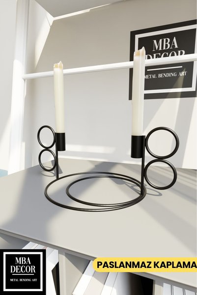 mba decor metal bending art Kandil Model Metal 2 Li Siyah Şamdan İkili Mumluk...