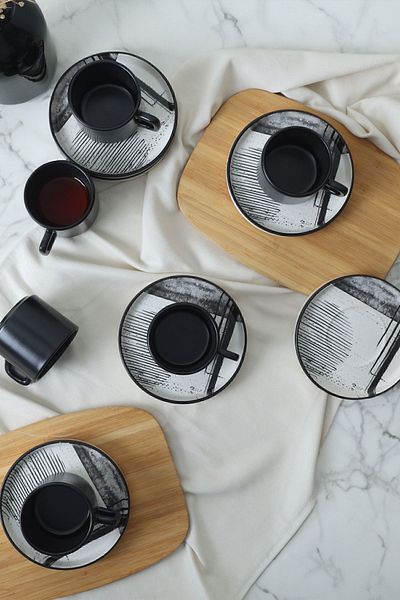 Keramika Σετ τσαγιού 6 ατόμων Shadowy Stackable - 12 τεμάχια 21784