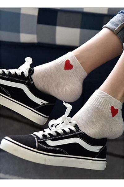 Black Arden Socks Yarım Konç Kalp Desenli Kadın Kolej Çorap 5 Çift