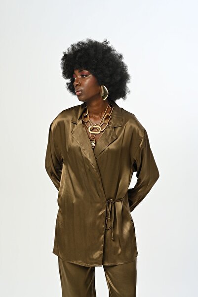 Orfeo Negro Women's Satin Shirt - Side Tie, Solid Color