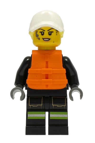 LEGO Moc City Town Mini Figure - Blonde Haired Hat with Life Vest, Women's Firefighter Accessory