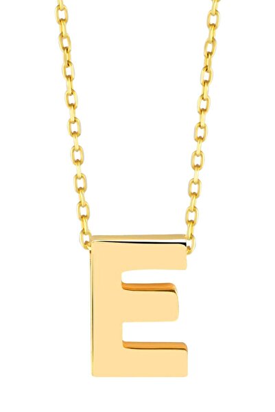 MOOM MÜCEVHERAT 14 Ayar 3 Boyutlu E Harfi Zincirli Kolye