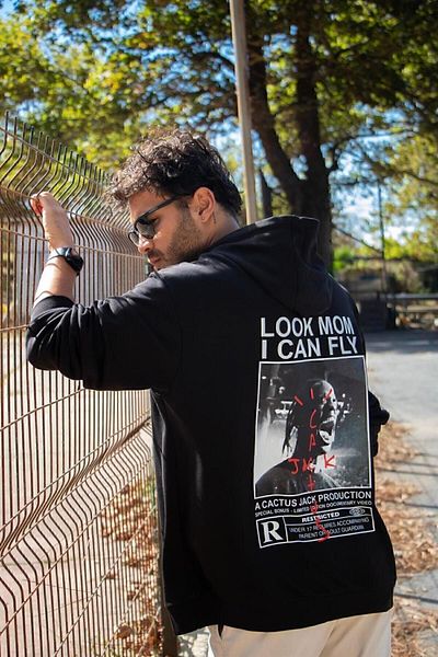 BRZ COLLECTION Hanocă unisex oversize imprimată pe spate Look Mom I Can Fly