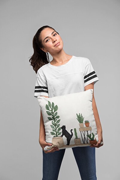 Viva Home 2'li Set 43x43cm Premium Tay Tüyü Leke Tutmaz Kumaş Çift Taraflı Kırlent Yastık Kılıfı Kaktüs Krl444