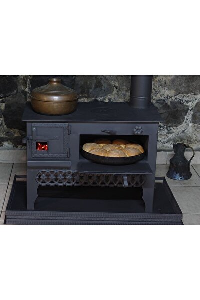 KAAN KUZİNE 80'lik Yatık Kuzine Izgaralı Fırınlı Soba Motif Desen