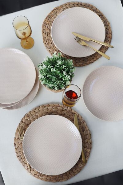 Keramika 27 Cm Cream Colored Serving Plate with 6 Reliefs - Q32