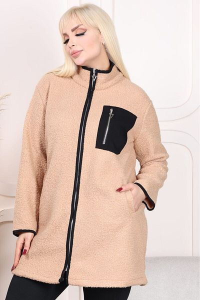 sinemisxxl zippered boucle fabric mink plus size coat