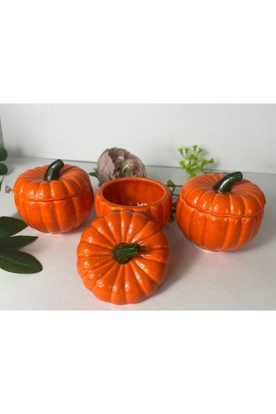 cristal home 3 Pieces Small Size Pumpkin Storage, Honey Pumpkin Spice Bowl, Sugar Bowl 10x10 Cm