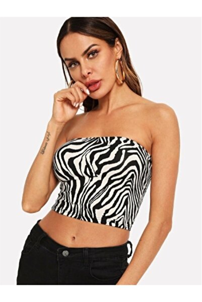 Arzulica Crop fără bretele din zebră