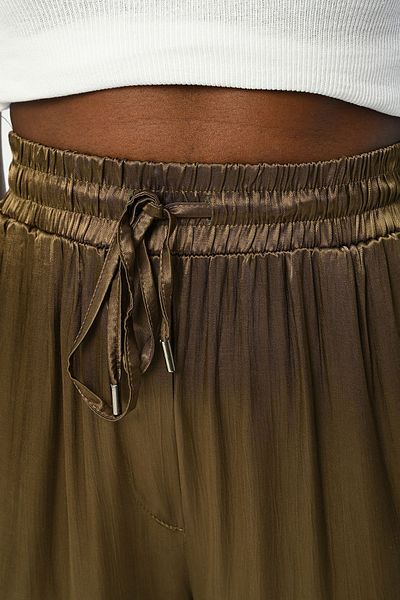 Orfeo Negro Satin Women's Trousers - Elastic Waist, Wide Leg, Solid Color