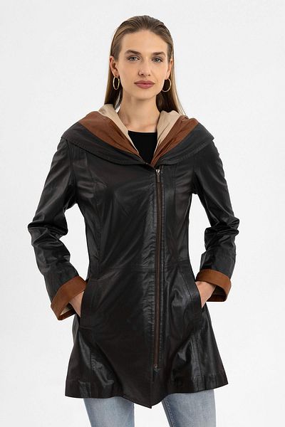 Deriderim Ulia Brown Women's Genuine Leather Coat