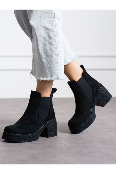 Alemdar Shoes Cizme de damă din piele intoarsa neagra - Since cu toc