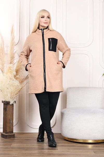 sinemisxxl zippered boucle fabric mink plus size coat