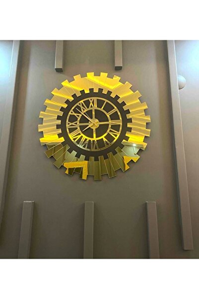 EYKA STORE Dekoratif Gümüş Güneş Duvar Saati Modern Roma Rakamlı Mdf Üzeri Ay...