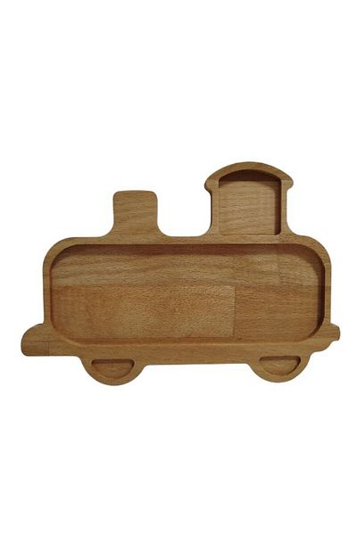AR&MA WOOD natural Wooden Train Look Presentation Food Plate for Baby and Child