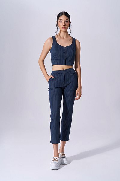 Naar Navy Blue Women's Trousers - Thick Strap, Button Detail, Sleeveless Naar91201-Dark Blue