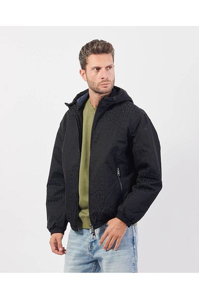 Armani Exchange Men's Blue Puffer Jacket with Hood and Zipper - Brand Detailed 6Dzb26 Zn5Nz-55Jw