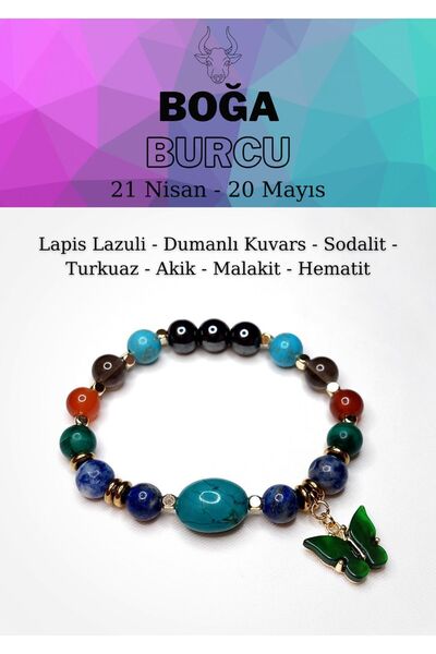 LEMURYANSTONE Boğa Burcu Kadın Bileklik Turkuaz-Malakit-Hematit-Sodalit-Lapis...