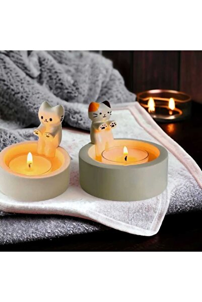 hazztasarım 2 li üşüyen kedi mumluk