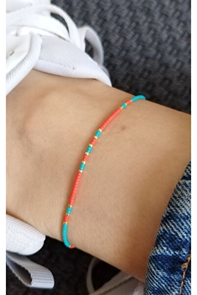 Bella Sera Studio Miyuki Dizi Tek Sıra Kırmızı Turkuaz Minimal Boncuk Halhal