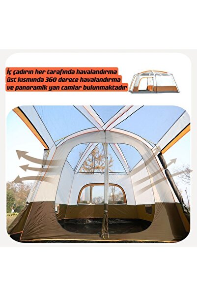 Genel Markalar Büyük Uzay Açık Kamp Çadırları 8-10 Kişi Çift Kat 1 Oda 1 Oturma Odası Kamp Çadırı 330*210*185 Cm