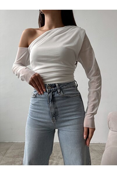 BELLA FASHION Bluză din tul căptușită cu un singur umăr